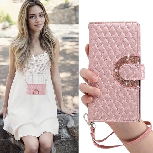 Phone Case for Samsung Galaxy Note 20 5G Wallet Cover with and Crossbody Wrist Strap Shoulder Strap 9+ Card Slots Zipper Purse Leather Stand Note20 Notes 20s Twenty Not S20 Women Men Pink in Saudi Arabia