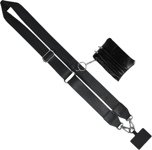 Phone Strap with Zippered Pouch, Crossbody Cell Phone Strap, Adjustable Clip and Go Phone Strap with Wallet, Crossbody Phone Strap for All Occasions (Black) in Saudi Arabia