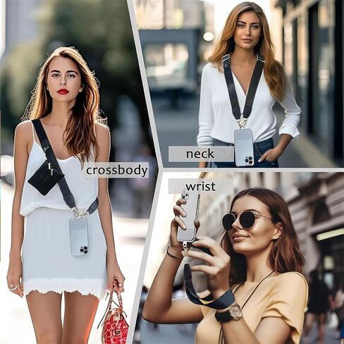 Phone Strap with Zippered Pouch, Crossbody Cell Phone Strap, Adjustable Clip and Go Phone Strap with Wallet, Crossbody Phone Strap for All Occasions (Black) in Saudi Arabia