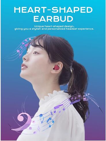 Yoidesu Earbuds Stylish Heart Shaped, Cute Creative Red Heart Bluetooth Earbuds with Charging Case, Noise Cancelling HiFi Stereo BT Earphones, Gifts for Girls Friends in Kuwait