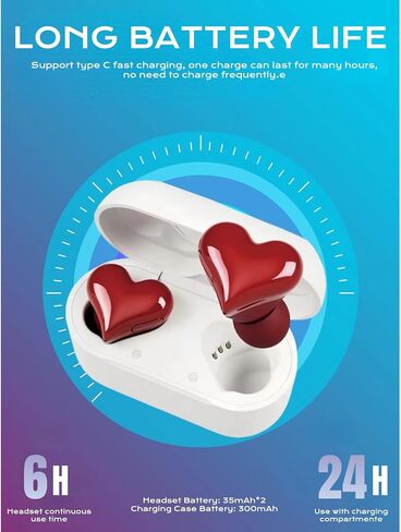 Yoidesu Earbuds Stylish Heart Shaped, Cute Creative Red Heart Bluetooth Earbuds with Charging Case, Noise Cancelling HiFi Stereo BT Earphones, Gifts for Girls Friends in Kuwait