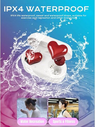 Yoidesu Earbuds Stylish Heart Shaped, Cute Creative Red Heart Bluetooth Earbuds with Charging Case, Noise Cancelling HiFi Stereo BT Earphones, Gifts for Girls Friends in Kuwait