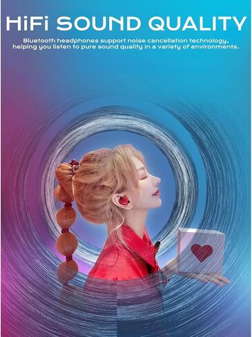 Yoidesu Earbuds Stylish Heart Shaped, Cute Creative Red Heart Bluetooth Earbuds with Charging Case, Noise Cancelling HiFi Stereo BT Earphones, Gifts for Girls Friends in Kuwait
