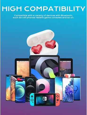 Yoidesu Earbuds Stylish Heart Shaped, Cute Creative Red Heart Bluetooth Earbuds with Charging Case, Noise Cancelling HiFi Stereo BT Earphones, Gifts for Girls Friends in Kuwait
