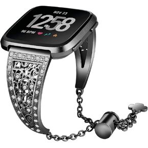 Compatible with Fitbit Versa 2 Band for Women, Slim Crystal Bling Glitter Diamond Wristband Metal Buckle Jewelry Bracelet Replacement Band for Fitbit Versa 2/Versa/Versa Lite Smart Watch