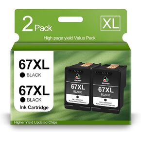 67XL Combo Pack Replacement for HP 67 67 XL Black for Envy 6058 6075 6055 6052 Envy Pro 6455e 6455 6458 6452 DeskJet 1255 2732 2755e 2752 4140 4155 Printer (2 Black)