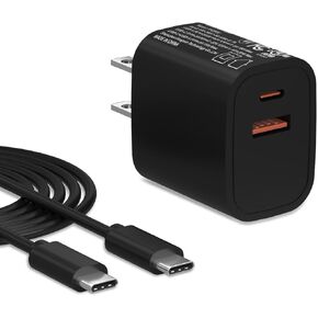 20W Type C Fast Charger with 2 Ports for Samsung Galaxy Tab A9+ 12.4" A8 10.5" A7 10.4"; Tab S9/S8/S9+/S9Ultra/S9 FE/S8+/S8 Ultra SM-X210/X200/X700/X800 SM-T500/T220 with 3A Fast Cable (Black)