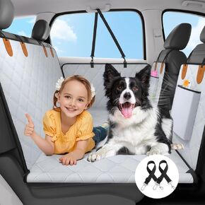 Dog Car Seat Cover for Back Seat, Hard Bottom Extender with Waterproof and Scratch-Proof - Holds 400LBS with 2 Seatbelt, Hard Bottom Dog Hammock for Car Extender Dog Car Bed for Car Suv Truck, Black