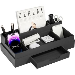 JiaWei Black Desk Organization and Accessories, Office Supplies storage with Drawer. Mail organizer 16.5×8.6×4.4 inches Cardboard Desktop organizer.
