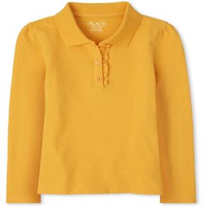The Children's Place Girls' Uniform Long Sleeve Ruffle Pique Polo