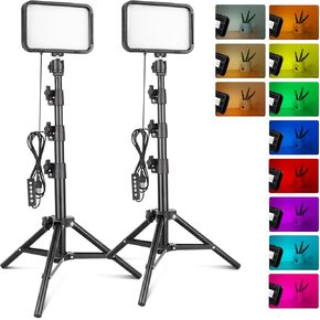 Torjim RGB Photography Video Lighting,Studio Lights with Adjustable Tripod Stand - 16 Color Lighting for Video Recording/YouTube/TikTok/Live Streaming/Make up/Vlogging