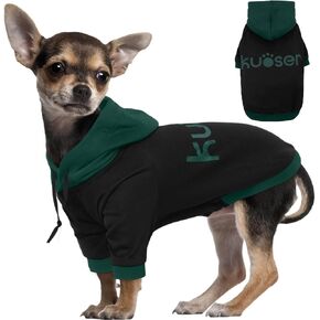 Kuoser Dog Hoodies Sweatshirt for Dogs, Puppy Winter Fleece Warm Clothes, Cold Weather Dog Coat Hooded Jacket for Small Dogs, Printed Apparel Outfit with Leash Hole for Chihuahua, Pomeranian, Red, S