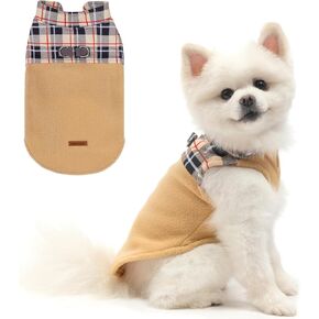 EXPAWLORER Fleece Dog Sweater - Classic Plaid Dog Jacket, Winter Coat Vest with 2 D-Rings for Leash, Pet Cold Weather Clothes, Sweatershirt for Boys or Girls