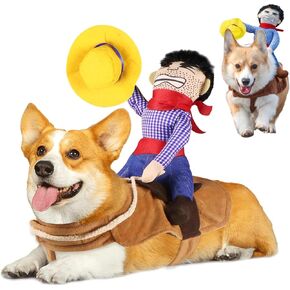 Dog Cowboy Rider Costume Funny Pet Halloween Costume Cat Cowboy Knight Style Clothes for Small Medium Large Dogs (Medium)