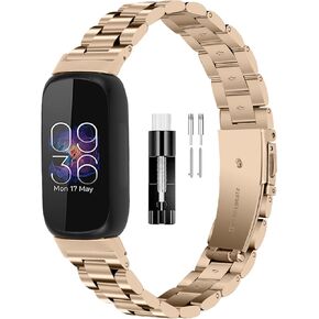 FitTurn Bands Compatible with Fitbit inspire 3 Metal Stainless Steel Watch Band Replacement Classic Durable Solid Link Accessory Buckle Metal Strap Wrist Band for inspire 3 Fitness Wellness Tracker