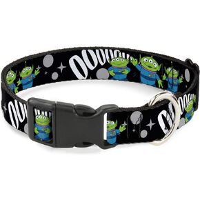 Disney Pet Collar, Dog Collar Plastic Buckle, Toy Story 3 Aliens Ooooohhh Black White Gray, 11 to 16.5 Inches 1.0 Inch Wide