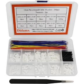 180Pcs MX 1.25mm 2/3/4/5/6/7/8/9/10 Pin Connector Plug Kit and 200Pcs 10 Colors 15cm Pre-Crimped Cables Compatible with JST Molex PicoBlade 1.25mm Connectors