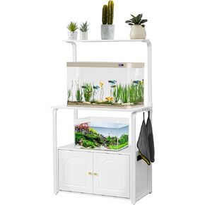 40 Gallon Fish Tank Stand with Storage Cabinet, 5-10 Gallon Fish Tank Stand, Aquarium Stand 20 Gallon with Power Outlets and Led Light, Turtle/Breeder/Reptile Tank Stand - 458 LBS，Black