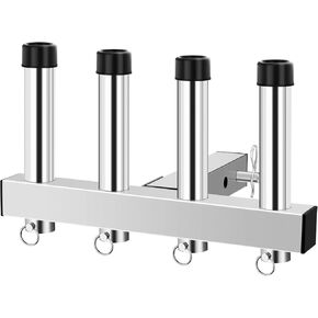 4 Stainless Steel Fishing Rod Holder, for Link Tube 2" Hitch Receiver, Truck Adjusting Rod Holder, Quick Release Pin for Trucks, SUVs and Jeeps