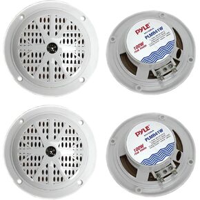 Pyle PLMR41W 4" 100W Marine Waterproof Audio Stereo Speaker System, for Outdoor Boat, Car, & Poolside Use, White (4 Pack)