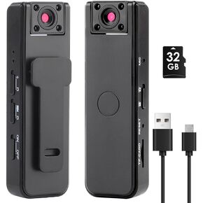 Body Cameras with Audio and Video Recording, 32g 1080p HD Wearable Camera with Night Vision, 180° Rotatable Lens and Motion Detection, 500mAh Battery Life, for Outdoors Sports Police Delivery Cycling