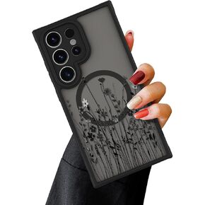OOK Magnetic for Samsung Galaxy S24 Ultra Case [12FT Military Grade Drop Tested] [Compatible with MagSafe] Protective Full Body Protection Phone Case for S24 Ultra Case, Black Wild Flower in Saudi Arabia