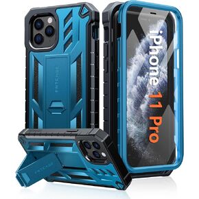 FNTCASE for iPhone 11 Pro Case: Military Grade Shockproof Dual Protective Cell Phone Cover with Kickstand - Rugged Full Protection Matte Textured Dropproof Heavy Duty Hard Cases - 5.8 Inch Black