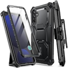 i-Blason Armorbox for Samsung Galaxy S24 FE Case with Stand & Belt-Clip [Built-in Screen Protector] [Support Fingerprint ID] [Military Protection] Full-Body Rugged Bumper Case with Kickstand (Black)