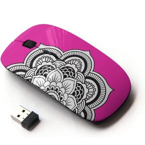 Mandala Flower (Hot Pink) Ergonomic Wireless Mouse with Nano Receiver