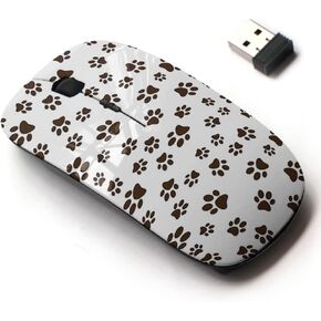 2.4G Wireless Mouse with Cute Pattern Design for All Laptops and Desktops with Nano Receiver - cat Dog Brown paw Prints