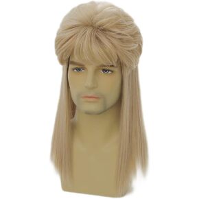 Mullet Wigs for Men 80s Long Curly Black Wig Halloween Party Costumes Party Hair Wig for Male Guy