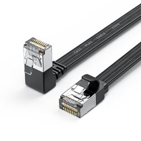 Cat7 Flat Right Angle Ethernet Cable 10FT,Up Angle 90,Short Crystal Connector RJ45 LAN Network Path Cord,10Gbps 600MHz,for Gaming,Pc,Router,Modem.