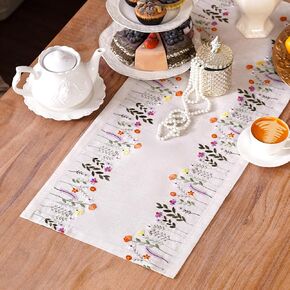 ARTABLE Table Runners Linen Fabric Elegant Embroidery Pattern Country Farmhouse Style for Coffee Tabletop Kitchen Home Dining Table (14 x 48 Inch, Linen)