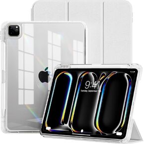 New Case for iPad Pro 11 Inch (M4) 2024 with Pencil Holder, 2 in 1 Transparent Back iPad Pro11 inch Case Support Pencil Pro and Pencil (USB-C) & Auto Wake/Sleep,Gray