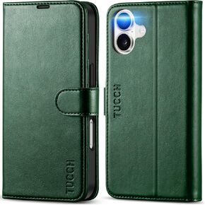 TUCCH Wallet Case for iPhone 16, [RFID Blocking] 4 Card Holder Kickstand [Shockproof TPU Interior Case] PU Leather Magnetic Closure Protective Flip Cover Compatible with iPhone 16 5G 2024, Black