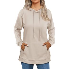 Beimuc Hoodies for Women Fashion Split Hem Drawstring Casual Long Sleeve Sweatshirts Tops with Pockets