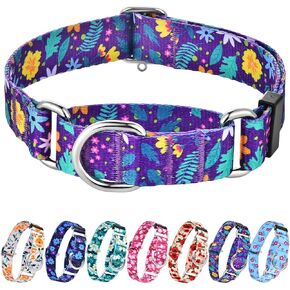 Hikiko Martingale Collar for Dogs with No Buckle Floral Daisy Dog Collar Soft Nylon No Pull Dog Collars for Small Dogs,Green Flower,S