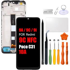 Replacement for Xiaomi Redmi 9A | 9C | 9i | 10A | Poco C31 LCD Screen With Frame for Redmi 9AT | 9c NFC M2006C3LG M2006C3MG M2006C3LVG LCD Touch Screen Display Panel Digitizer Assembly with Repair kit