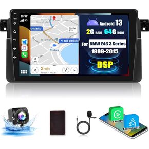 [2+64G] Android 13 Car Radio for BMW E46 3 Series 1999-2005 - Wireless Carplay and Android Auto - 9 Inch Touchscreen Car Stereo with DSP/Multiple UI/WiFi/GPS/SWC + AHD Backup Camera