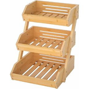G.a HOMEFAVOR Large Bamboo Fruit Basket, 2-Tier Fruit Bowl for Kitchen Counter, Vegetable Storage Stand for Fruit Shop, 15 mm Thickness (Self-assembly)