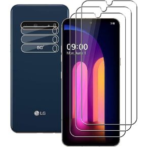 (3+3) For LG V60 ThinQ 5G / V60 ThinQ 5G UW (3 Pack) Tempered Glass Screen Protector + (3 Pack) Camera Lens Protectors Film, 9H Hardness, 2.5D, Anti Scratch, HD Clear