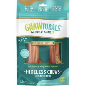 Hideless Chews Ribbed Bones | for Large Dogs | Rawhide Free, Pumpkin, Psyllium Husk and Chicory Root for Easy Digestion and Overall Gut Health (2 Bones, Chicken)