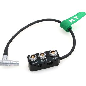 Right Angle Male 2 Pin to 3 x 0B 2-pin Female Power Splitter Box for ARRI Alexa Sony RED DSMC2 Camera, 1 to 3 Triple