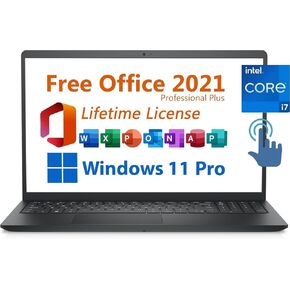 Dell 2024 Newest Business Laptop, with Free Office 2021 Professional Plus, Intel 10-Core i7-1255U,16GB RAM, 1TB SSD, 15.6" FHD Touchscreen Display, Windows 11 Pro, Black