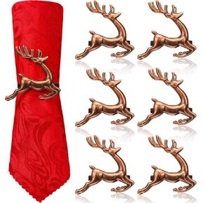 WILLBOND Deer Napkin Rings Christmas Napkin Ring Holders Reindeer Napkin Buckle for Holiday Dinners Parties, Wedding Adornment, Table Decoration Accessories (Gold,6 Pieces)