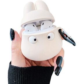 Compatible with Earbuds Case Airpods 1 & 2, Cute Fun Cartoon Animal Cross-eyed Totoro Design Creative Wireless Earphone Cover Soft Silicone Anti-Scratch Shockproof Protector with Keychain