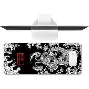 Black and White Dragon Mouse Pad Japanese, 31.5 X 11.8 Inch Large Mouse Pad, Long Mouse Pads for Desk Gaming, XL Mouse Pad Japanese Red for Computer Mat Gaming Desk Mat