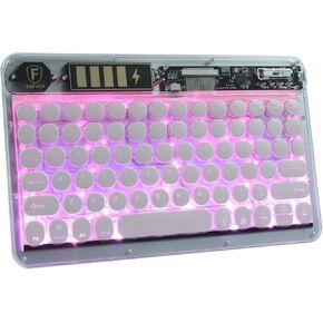 Transparent Wireless Bluetooth Keyboard RGB Illuminated Keyboard, with Touchpad&Power Display, Backlighting, Bluetooth, USB-C, Apple macOS, Microsoft Windows, Linux, iOS, Android(Pink)