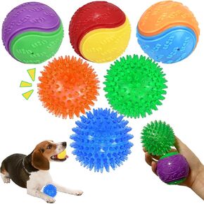 3.5in Squeaky Dog Toy Ball Pack High Bouncy Ball for Interactive Playing Spikys Pet Balls for Teeth Cleaning Durable Tough Chew Toys for Medium & Large Dogs Fetch Training Teething Balls 4Pcs