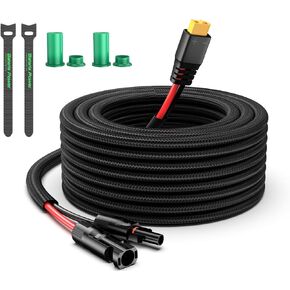 Solar to XT60 Charge Extension Cable with Solar Connectors Caps,Solar Connector to XT60 Adapter Cable for Solar Panel to Battery RV Power Station Solar Generator(10AWG 25Ft)